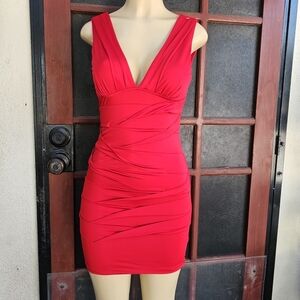 Nikibiki Red V-Neck Sleeveless Bodycon Mini Dress